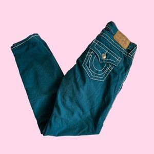 True Religion green mid/low rise skinny jeans